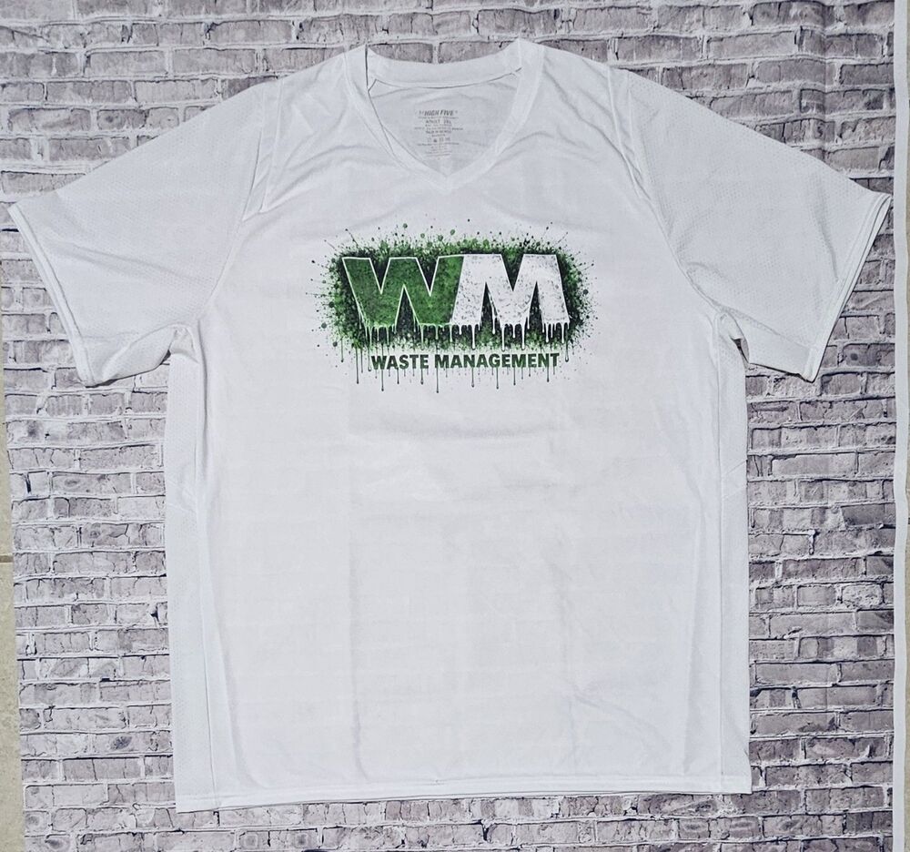 WM Waste Management Graphic T-Shirt White 2XL Green Drip Logo Workwear Tee